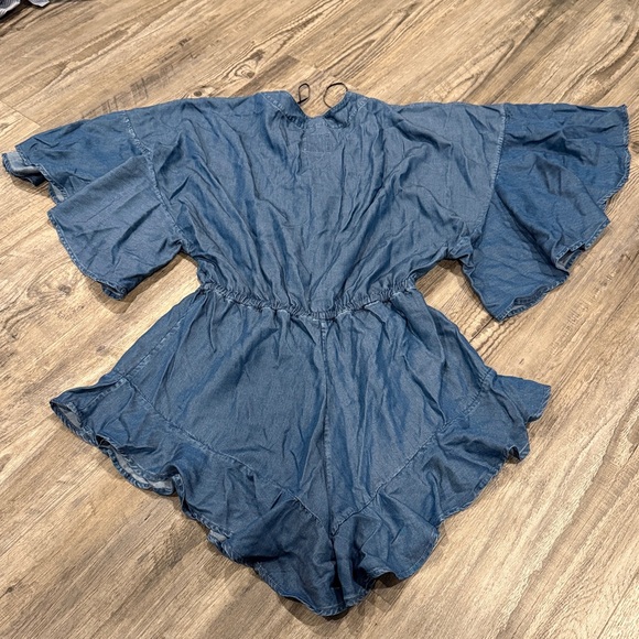 PINKO Daria Denim Ruffled Hem Romper Size 8 - Picture 9 of 9